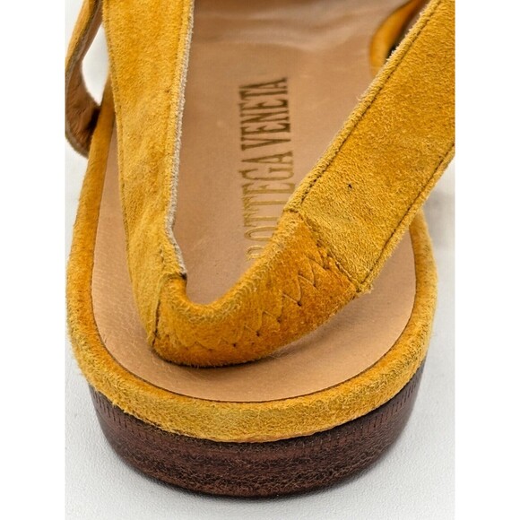 Bottega Veneta Yellow Suede Leather Slingback Strap Sandals Vintage Cutouts Flat - Picture 14 of 16